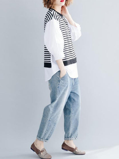 Casual False-two Striped Top