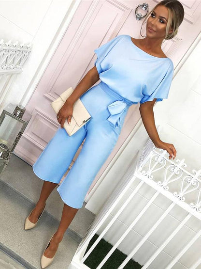 Round Neck Solid Color Jumpsuits