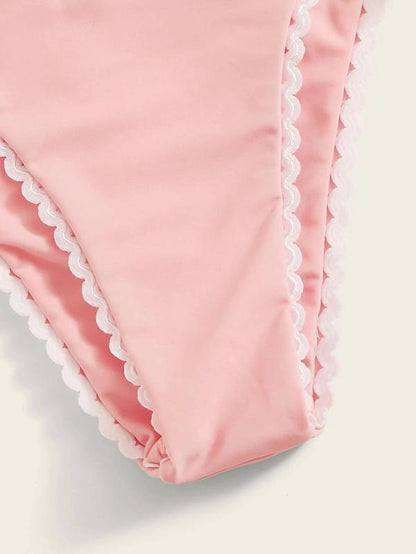 Solid Color Lace Bandage Split Bikini Swimsuit