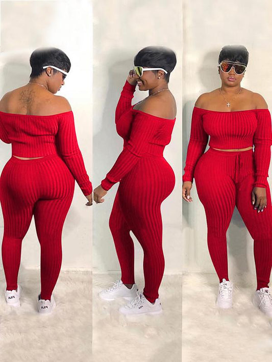 Off-The Shoulder Solid Yoga Suits