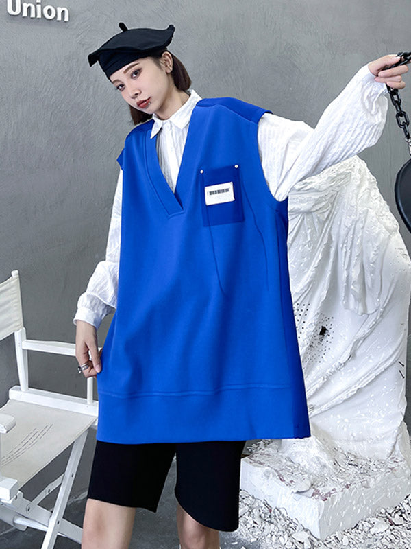 Simple Asymmetric V-Neck Sleeveless Vest Outerwear