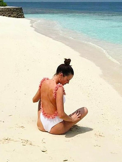 Flower-strap Backless Sexy One-piece Swimwear