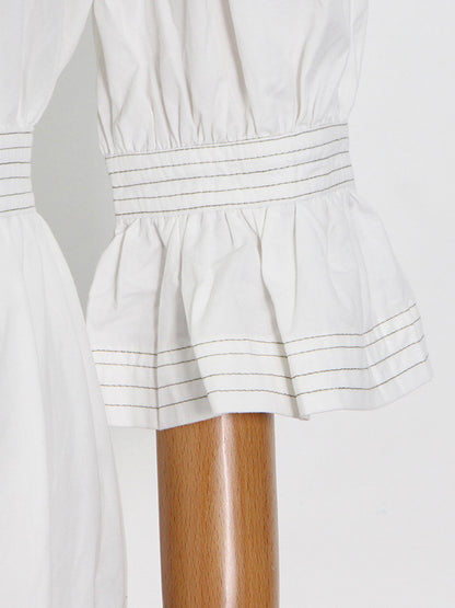 Original Lapel Split-Joint Buttoned Bishop Sleeve Maxi Dress