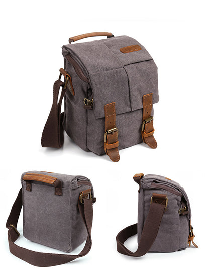 Crossbody waterproof canvas top layer cowhide retro canvas SLR camera bag
