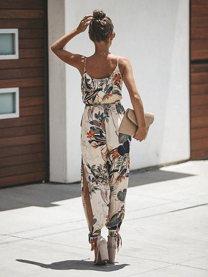 Floral V-neck Suspender Pant