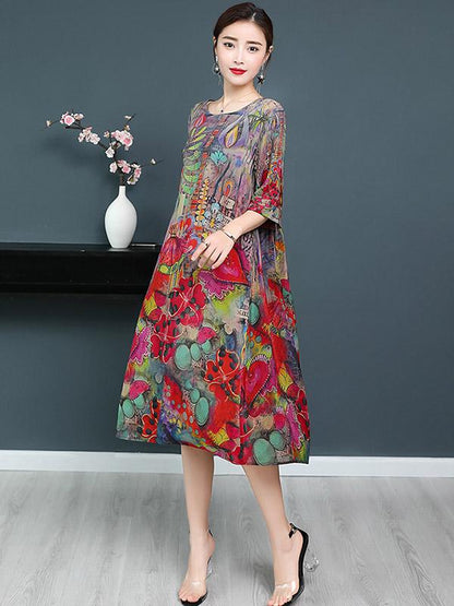 Casual National Style Mulberry Silk Long Dress