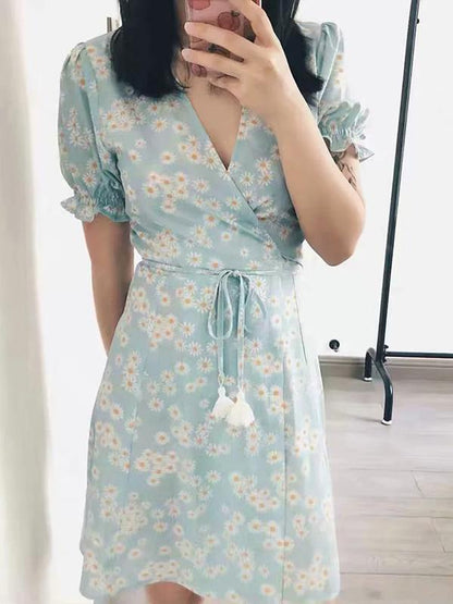 Fashion Floral Tasseled High Waisted Mini Dress
