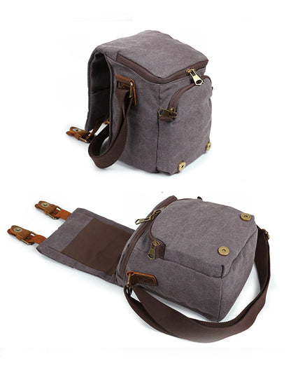 Crossbody waterproof canvas top layer cowhide retro canvas SLR camera bag