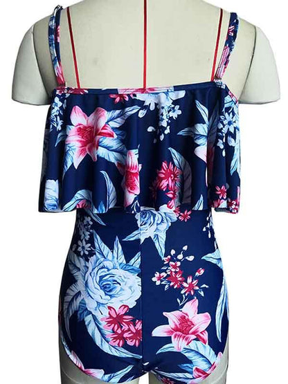 Cold Shoulder Floral Flounce Maternity One Piece Swimsuit