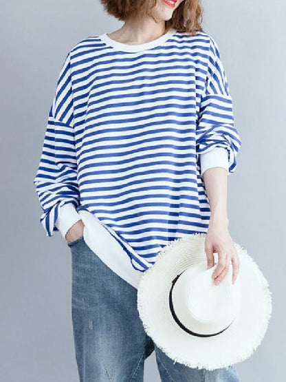 Loose Stripes Plus Size Printed Hoodies Top