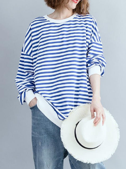 Loose Stripes Plus Size Printed Hoodies Top