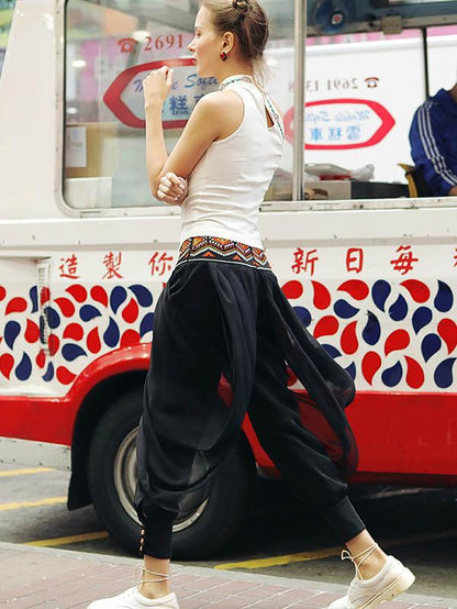 Loose Chiffon Embroidered Wide Leg Harem Pants