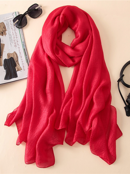 Casual Solid Color Keep Warm Sun Protection Silk Shawl&Scarf