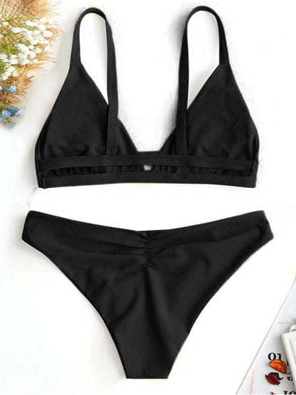 Solid Color Triangles Split Bikini Swimsuit