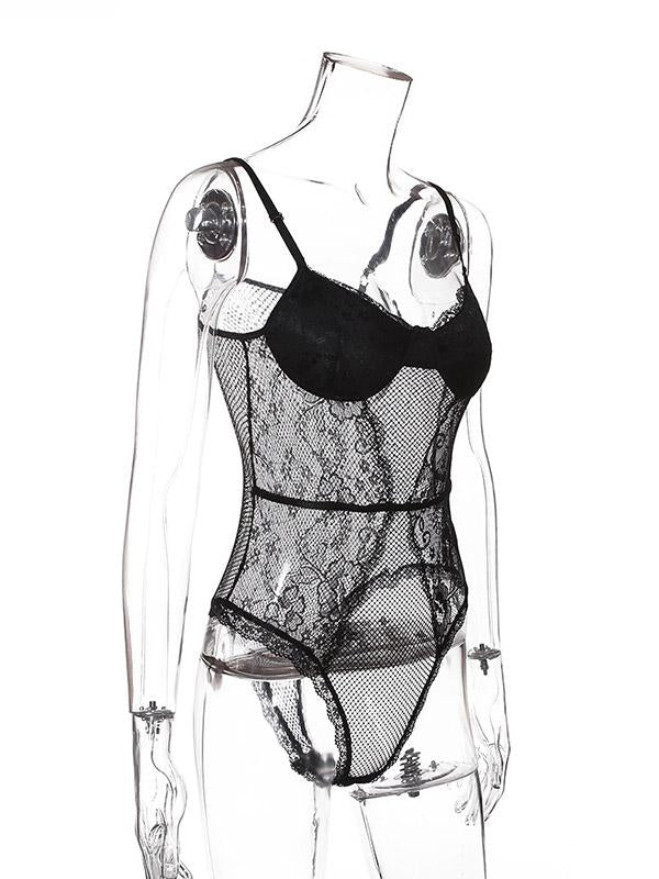 See-Through Lace Split-Joint Bodysuit Lingerie