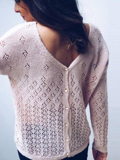 Simple 2 Colors Solid Color V-neck Sweater Tops