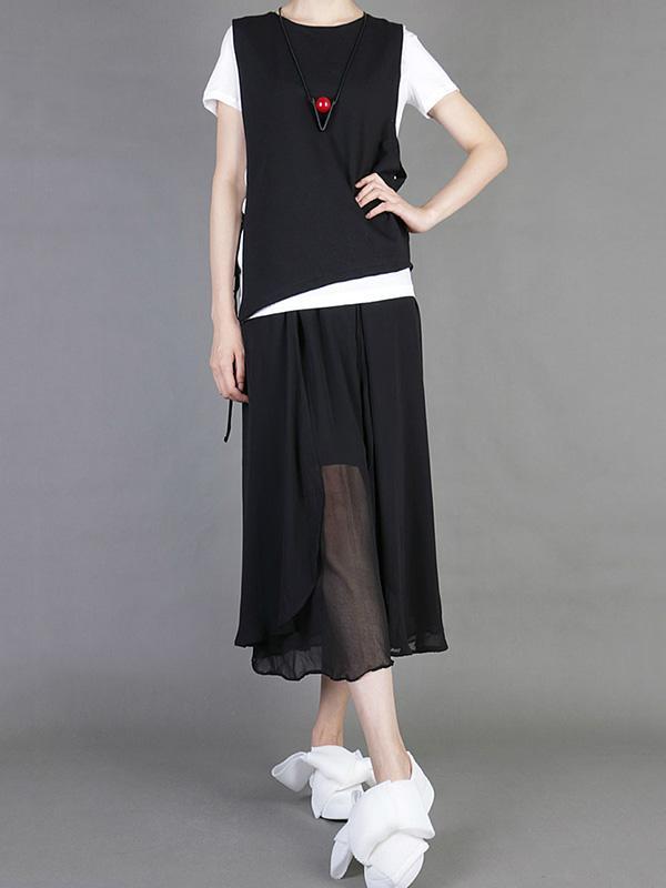 Original Solid Chiffon Pleats Skirt