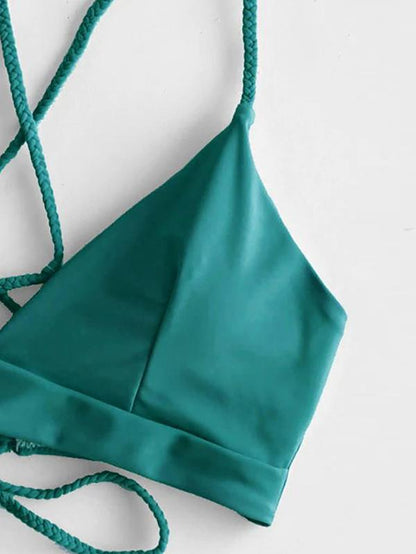 Solid Color & Floral-Print Three-Piece Split Bikini Swimsuit