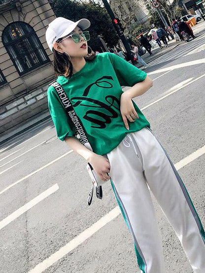 Fashion Printed Short Sleeves Casual Sport Suit
