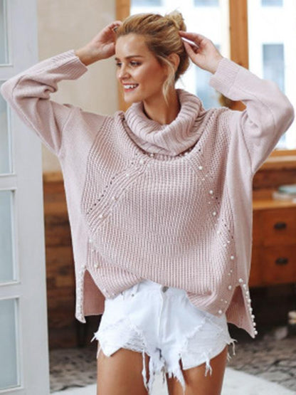 High-neck Long Sleeves Loose Knitting Sweater Tops