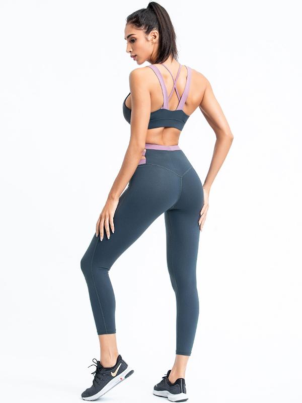 Sexy Sleeveless Contrast Color Yoga Suits