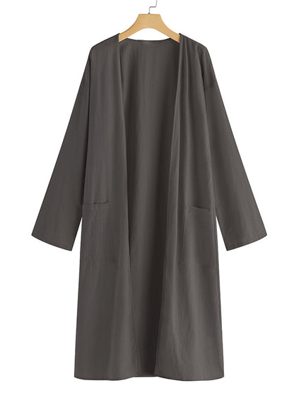 Simple Ramie Cotton Solid Color Long Sleeves Long Outerwear