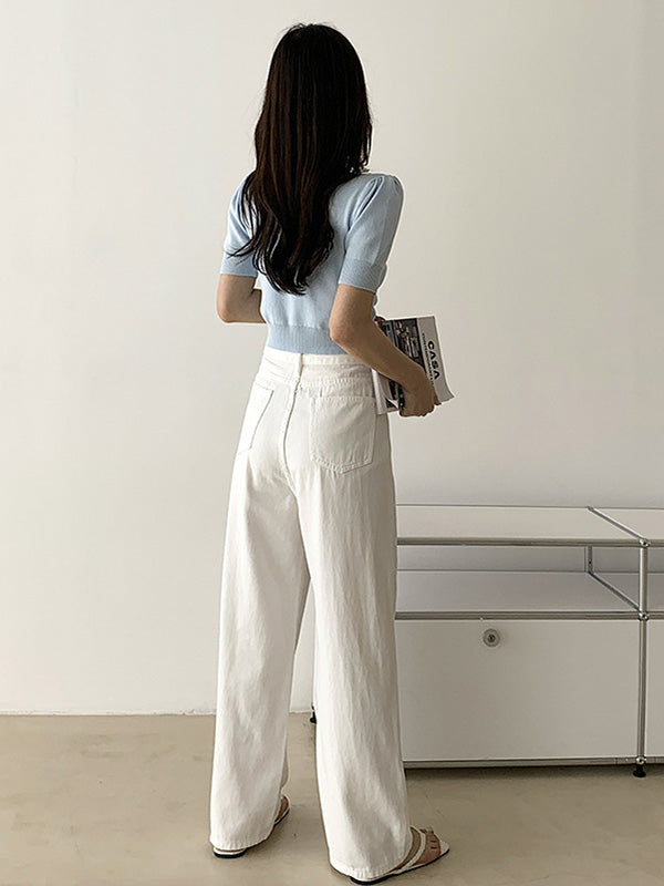 Urban Solid Color Empire Wide Leg Jean Pants