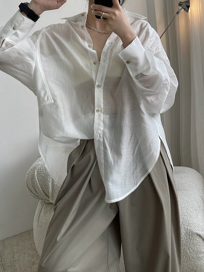Casual See-Through Sun Protection Lapel Long Sleeves Blouses