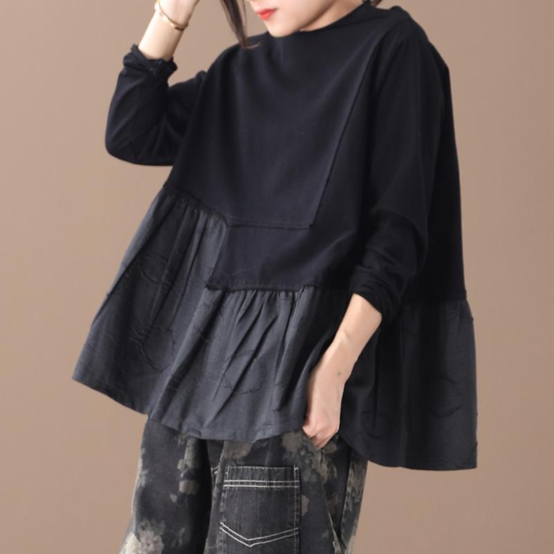 Buykud Casual Pleated Spliced Long Sleeve Sweatshirt