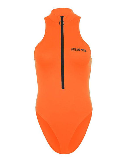 Sexy Letter Printed Zipper Sports Bodysuits