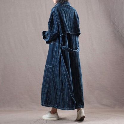Denim Loose Long Belt Women Coat