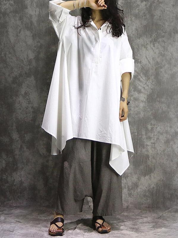 Solid Cropped Loose Shirt Top