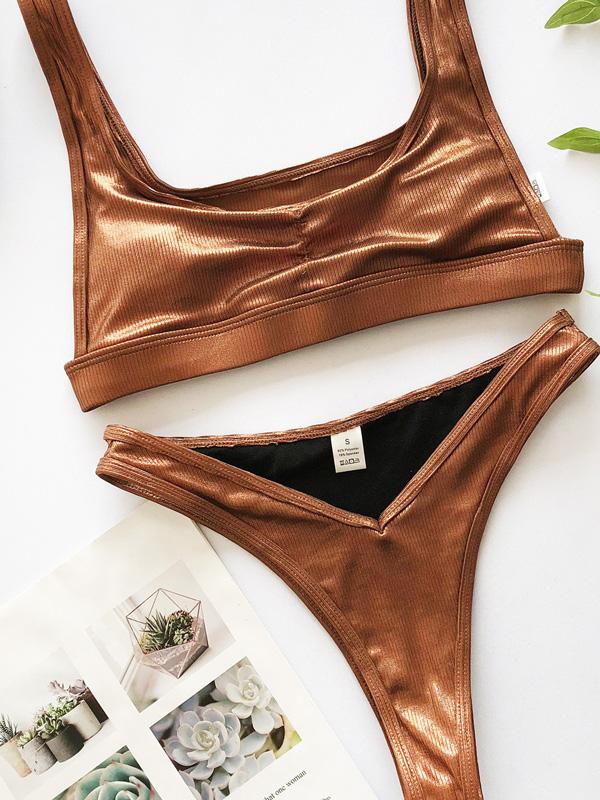 Solid Color Split Bikini Swimsuit