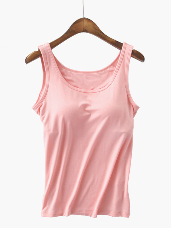 6 Colors Solid Color Spaghetti-Neck Bra Vest Top