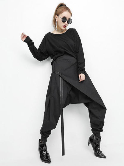 Elastic Waist Design Black Harem Pants