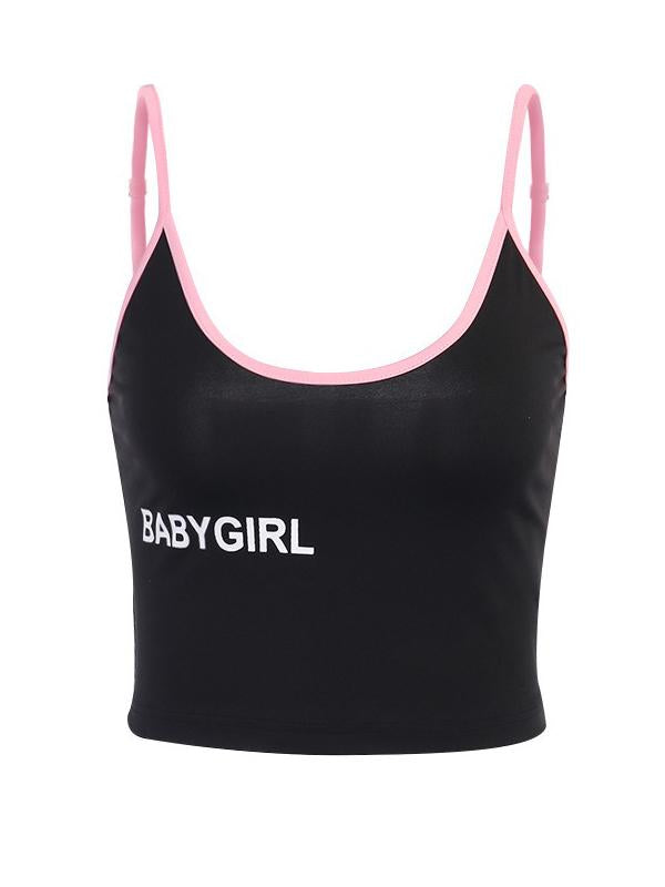 Wrap Contrast Color Letters Printed Spaghetti-Neck Vest Top