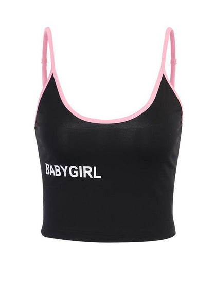 Wrap Contrast Color Letters Printed Spaghetti-Neck Vest Top
