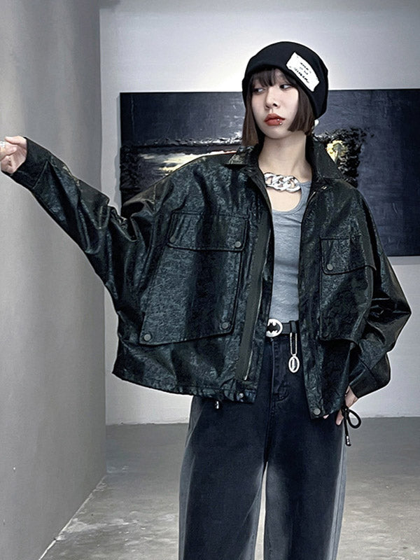 Original Stylish Cool Loose Split-Joint With Pocket Buttoned Drawstring Lapel Collar Long Sleeves Jacket Outwear