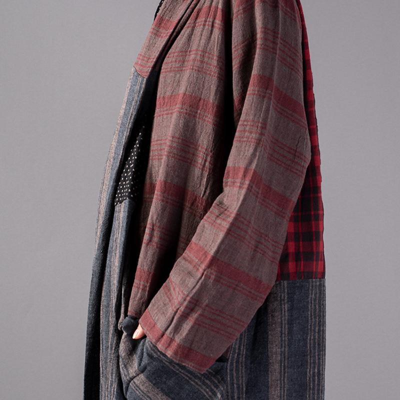 Buykud Stripe Plaid Dot Split Hem Retro Dress