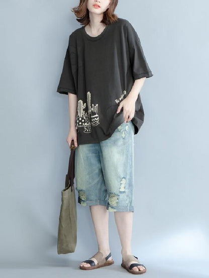 Loose Oversize Printed Plant T-Shirt