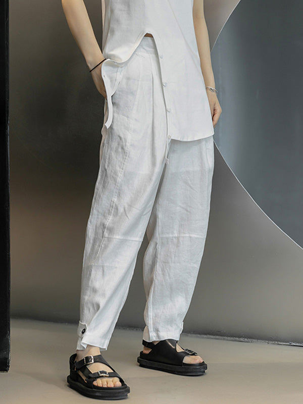 Casual Linen Solid Color Wide Leg Loose Pants