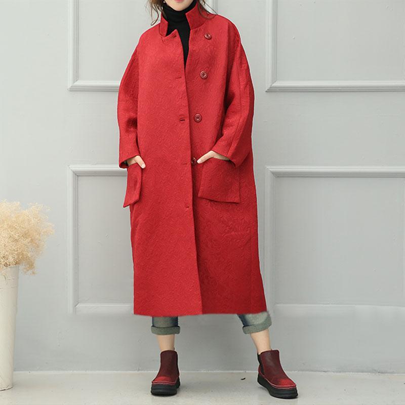 Autumn Winter Loose Single Breasted Red Long Coat
