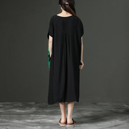 Black Printing Loose O-Neck Casual Dress