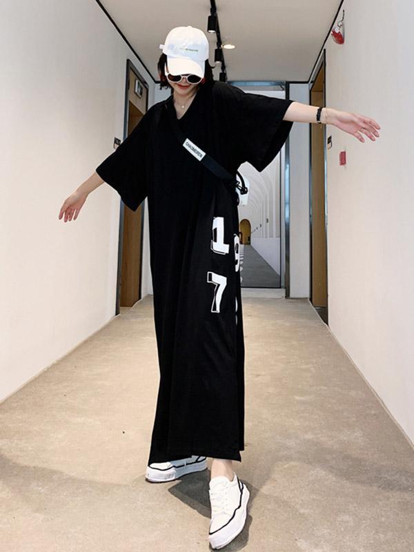 Original Letter Printed Split-Side Dress