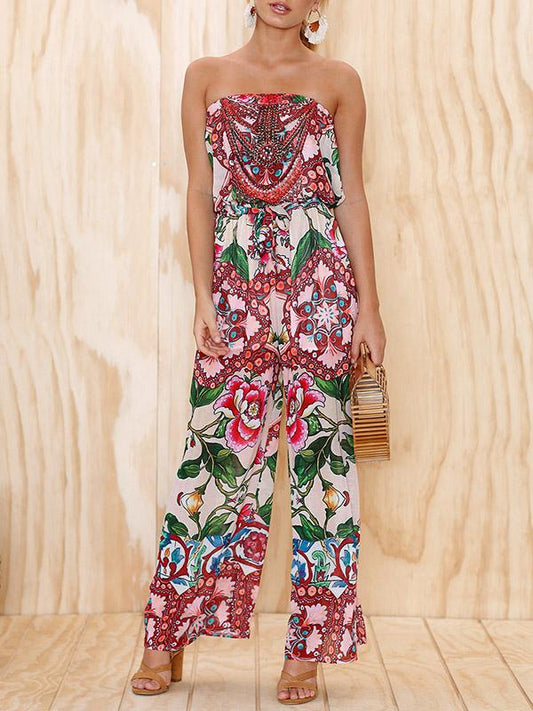 Floral Off-the-shoulder Wide Leg Long Jumpsuits