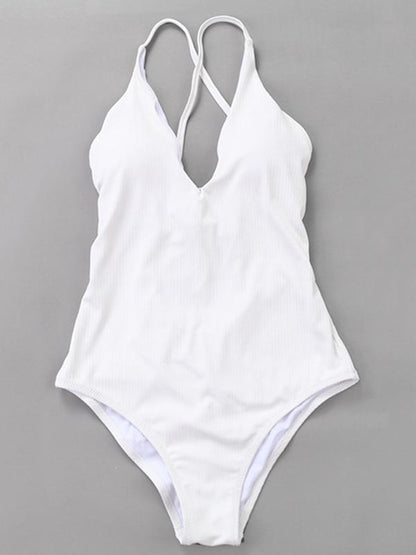 Plain Ribbed One-piece Swimwear