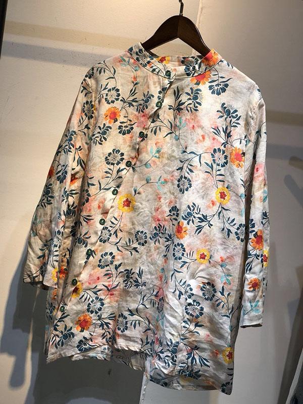 Fresh Oblique Printed Linen Blouses