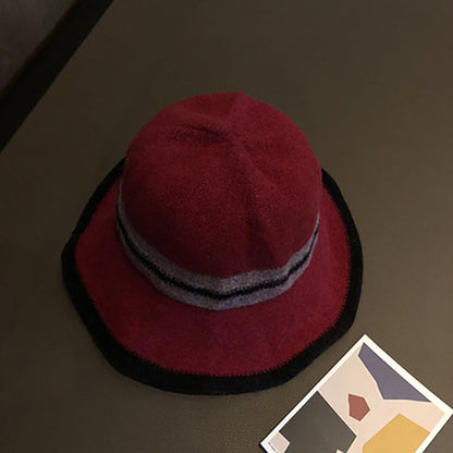 Buykud Colorblock Striped Warm Foldable Bucket Hat