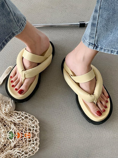 Stylish Yellow&Black Flip Flops Flatform Slippers