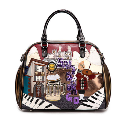 Violin Vintage Embroidered Handbag Shoulder Crossbody Bag